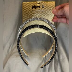 NWT Piper K Silver and Black Sparkly Headband Duo